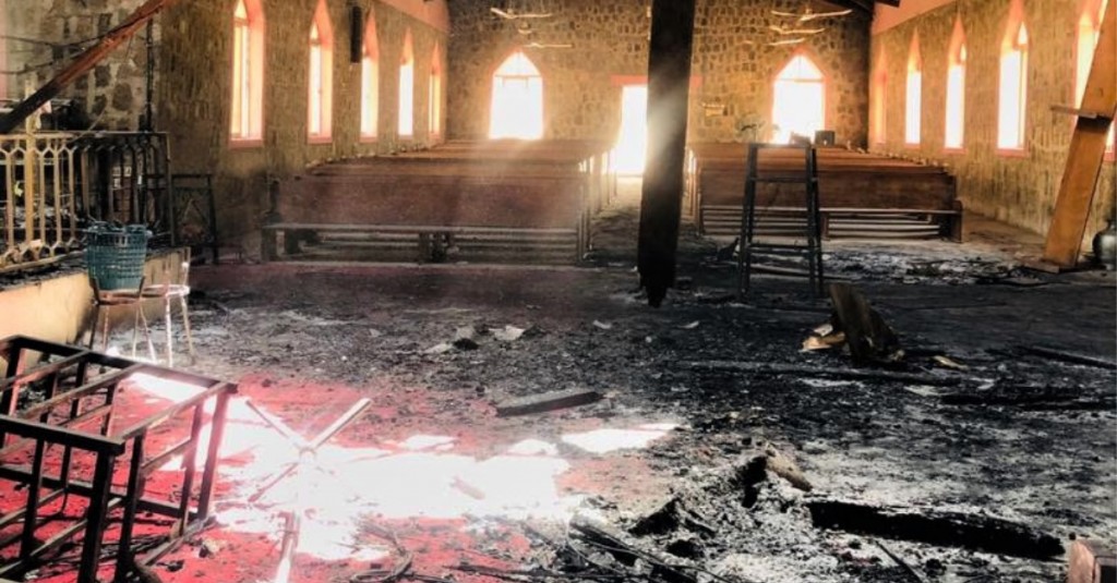 被燒毀的教堂內部。（圖／save the persecuted Christians)