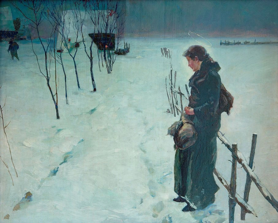 圖7. Fritz von Uhde, Winter landscape. Christmas Eve, 1890; oil on canvas, 40 x 60 cm; Collection Josef M. Glück