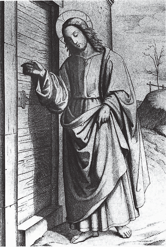 圖2. Philipp Veit, Christ Knocking on the Door of the Soul; Gottfried Rist, engraver 1824; Wood engraving; 26.9 x 16.9 cm