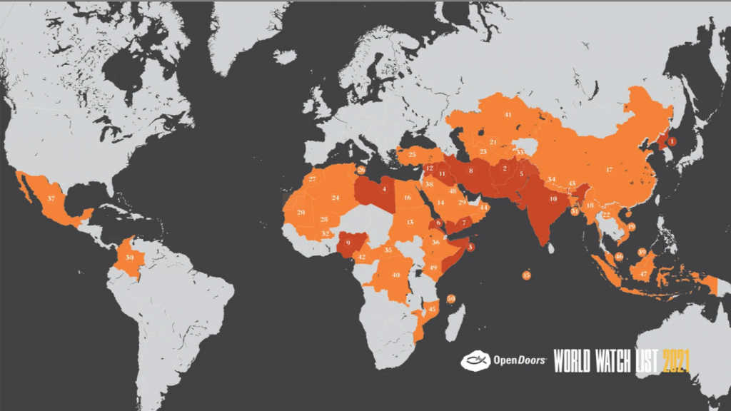 地圖上標註著全球50大最逼迫基督徒的國家。（圖／ Open Doors官網）