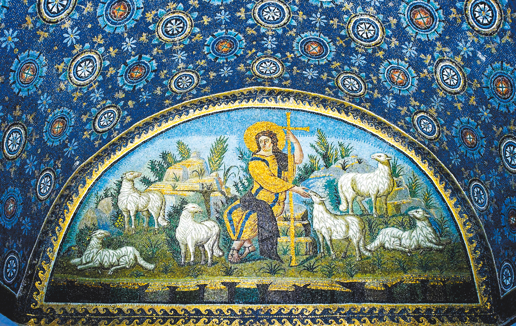 圖3. The Good Shepherd, mosaic in the Mausoleum of Galla Placidia, ca.425-450; Ravenna.