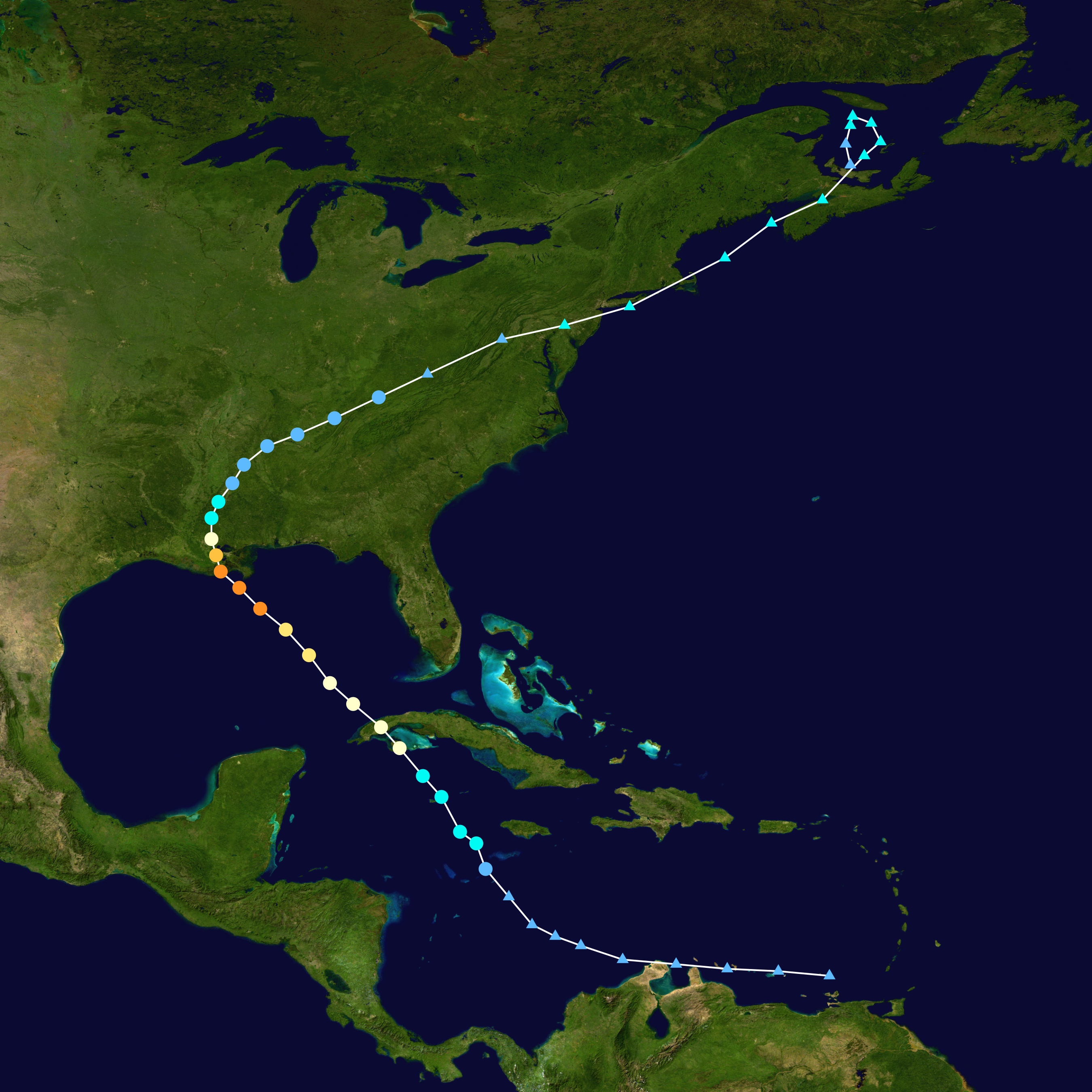 颶風艾達路徑圖。（圖／wiki）
