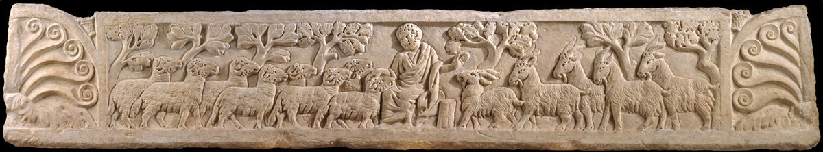 圖1. Roman Sarcophagus Lid, Christ separating the sheep from the goats; late 3th–early 4th century (?); marble; Metropolitan museum