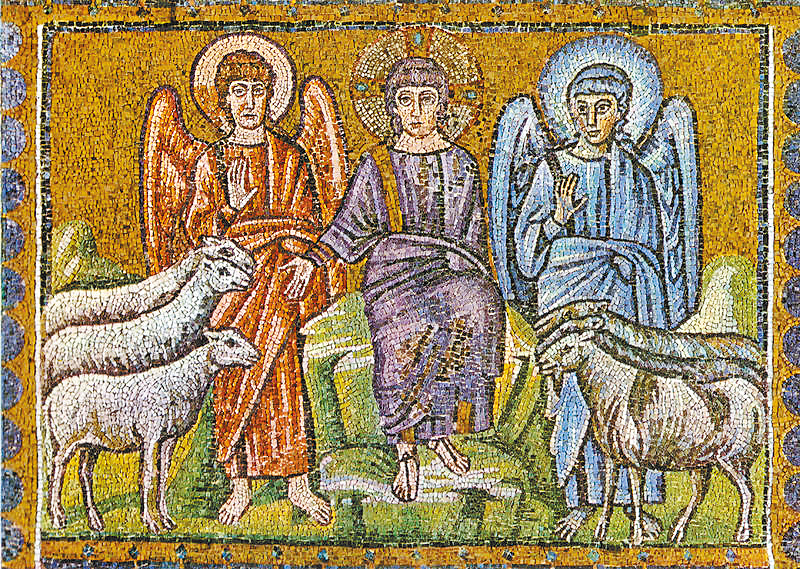 圖2. Christ separating the sheep from the goats; basilica Sant’Apollinare Nuovo in Ravenna, mosaics, 6th century