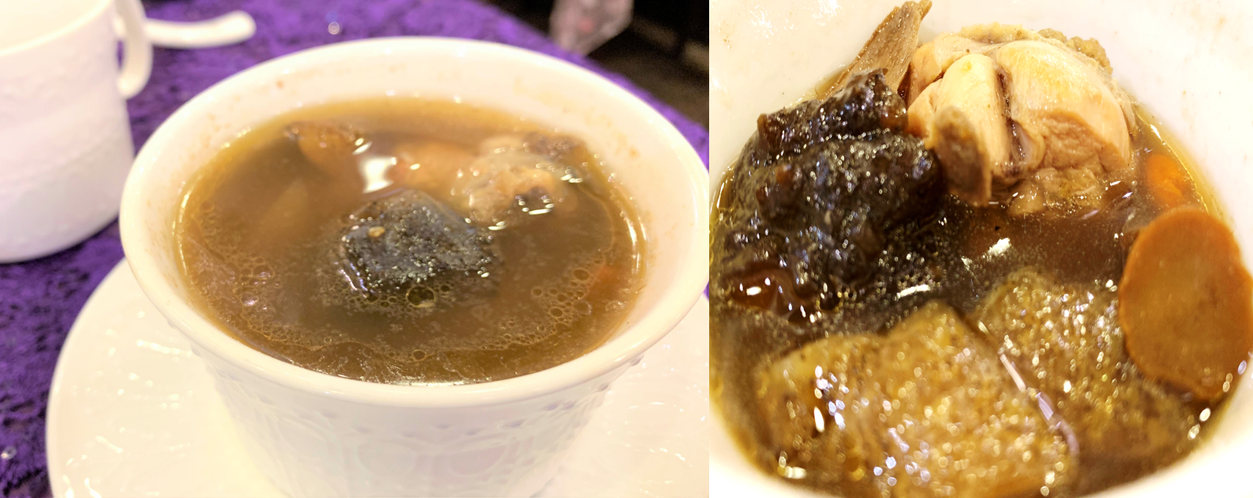 宮廷特製麻油野生松茸刺參山雞腿湯。