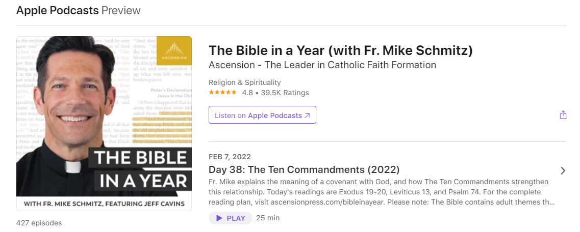 施密茨神父主持的《一年中的聖經》播客。（圖／Apple podcast）