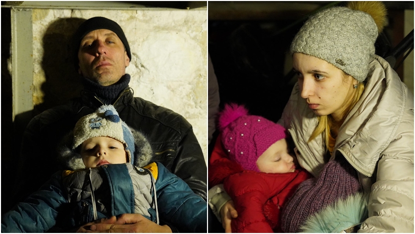 躲在修道院地下室的烏克蘭難民，抱著孩子驚恐中帶著悲痛。（圖／翻攝自FB@svlavra）