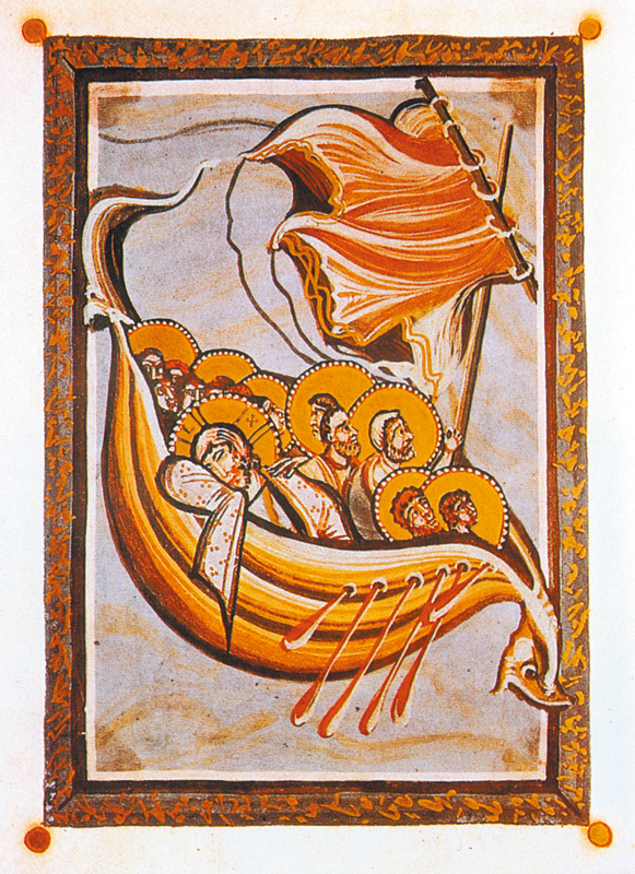 圖4. Master of the Hitda Evangely, The Storm on the Sea, ca. 1020; Meschede Darmstadt Cod1640, fol. 117r; Hessische Landes- und Hochschulbibliothek