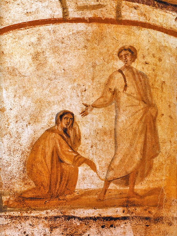 圖1. The Healing of a Bleeding Woman, 4th century; fresco, Catacombs of Marcellinus and Peter, Rome