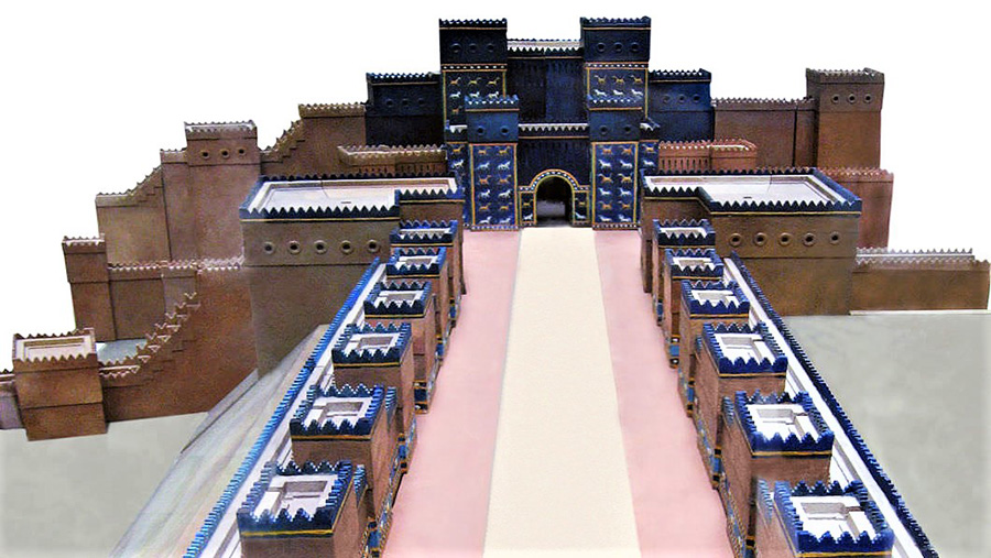 伊什塔爾門和遊行大道的示意模型。（翻拍）