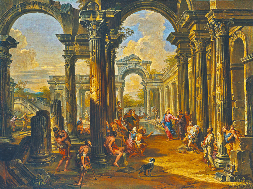 圖5. Gian Paolo Panini, The pool at Bethesda, ca. 1724; oil on canvas,  73.3 x 98.5 cm; Museo Nacional Thyssen-Bornemisza, Madrid
