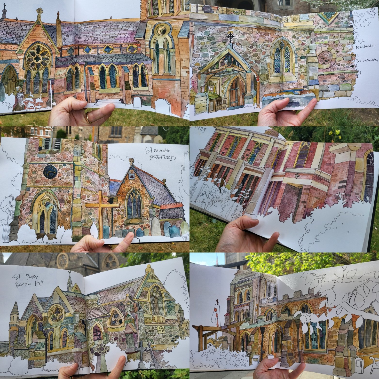 海莉畫下自己所居住的城市中的多座教堂。（圖／翻攝自Twitter @HayleyFern4）