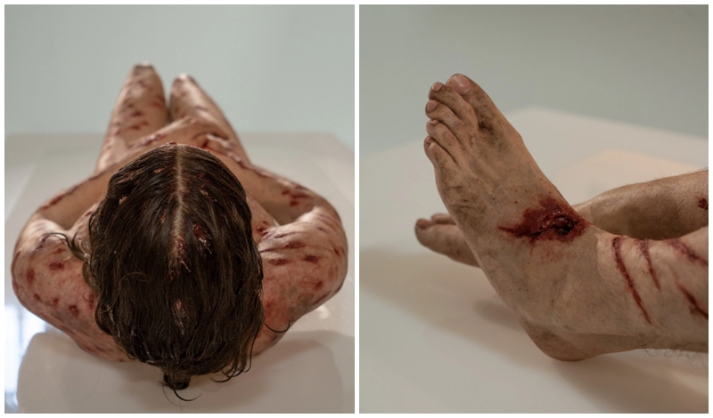 塑像重現基督頭上荊棘王冠所造成的傷痕，和腳上的釘痕。（圖／The Mystery Man Exhibition）