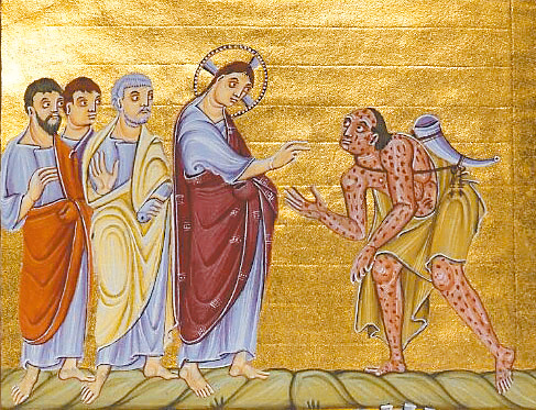 圖3. Jesus heals the leper, Gospel Book of Otto III, ca. 997-1000;  Munich, Bayerisches Staatsbibliothek MS Clm 4453, fol. 39