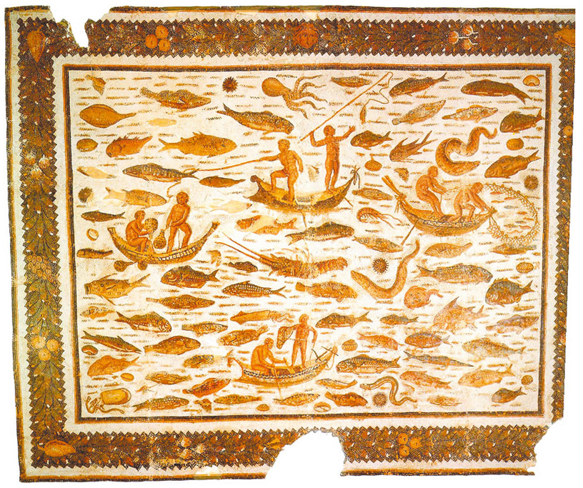 圖1. Fishing Scene, 3th century, Roman mosaic, Sousse Museum, Sousse, Tunisia