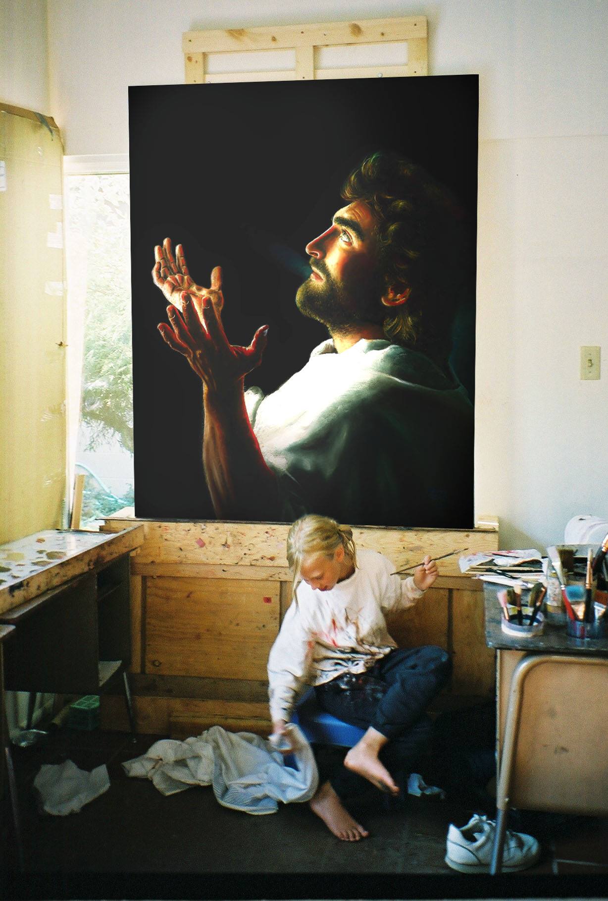 9歲時畫的另一張耶穌肖像畫〈父啊，赦免他們〉。
