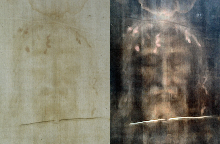 目前最常看到關於都靈裹屍布上耶穌樣貌的圖像。（Wikimedia）