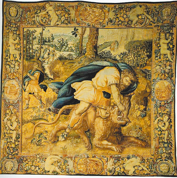 圖7. Jan Raes, Samson Slaying the Lion, 1610; Flemish Biblical Tapestry; 420 x 417 cm; private collection
