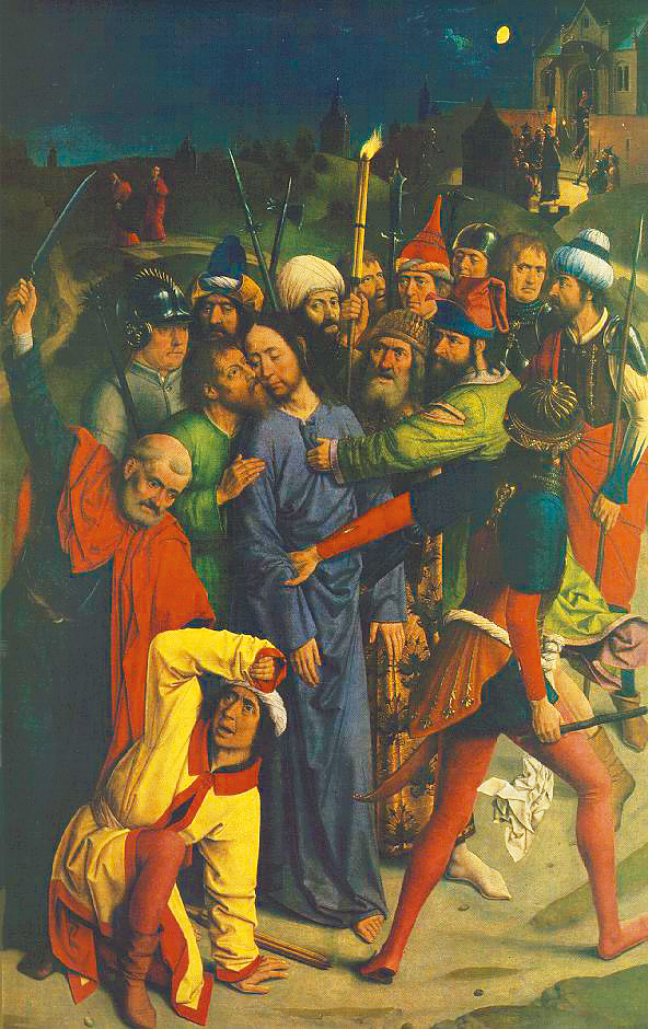 "The Arrest of Christ with kiss of Judas and ear of Malchus", by follower of Dieric Bouts 