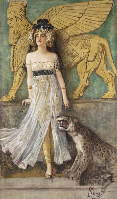 Great_Semiramis,_Queen_of_Assyria_-_Cesare_Saccaggi 亞述女王撒米拉密斯， 1905 年，義大利畫家切薩雷·薩卡吉·達托爾托納的象徵主義作品。 photo credit：wikipedia