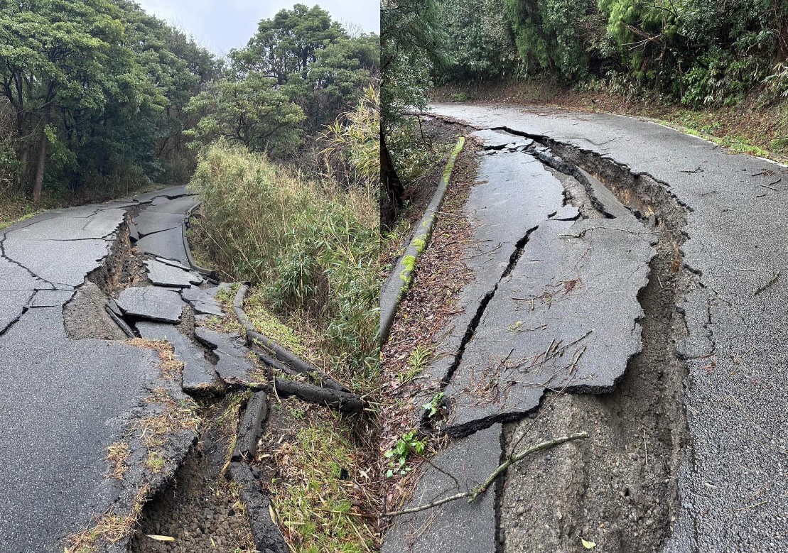 道路損壞的狀況，令人觸目驚心。(翻攝自日本馳浩石川縣知事臉書)