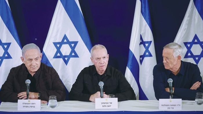  戰時內閣領袖（從左至右）以色列總理納坦雅胡、以色列國防部長約阿夫．高蘭與本尼．甘茨。（照片來源：MARC ISRAEL SELLEM/THE JERUSALEM POST）