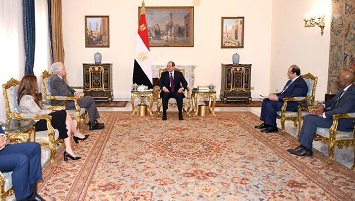 2024年2月13日，埃及總統阿卜杜勒．法塔赫．塞西（Abdel Fattah el-Sisi）會見美國中央情報局局長。（照片來源：埃及總統辦公室）