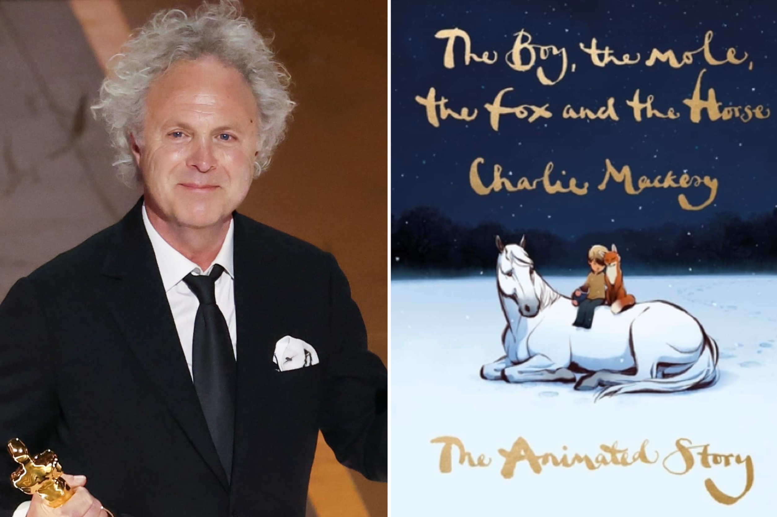 查理麥克斯以《男孩、鼴鼠、狐狸與馬》獲得2023年奧斯卡最佳動畫短片獎。（圖／左：翻攝自FB@Scott McNamara；右：翻攝自FB@Charlie Mackesy ）