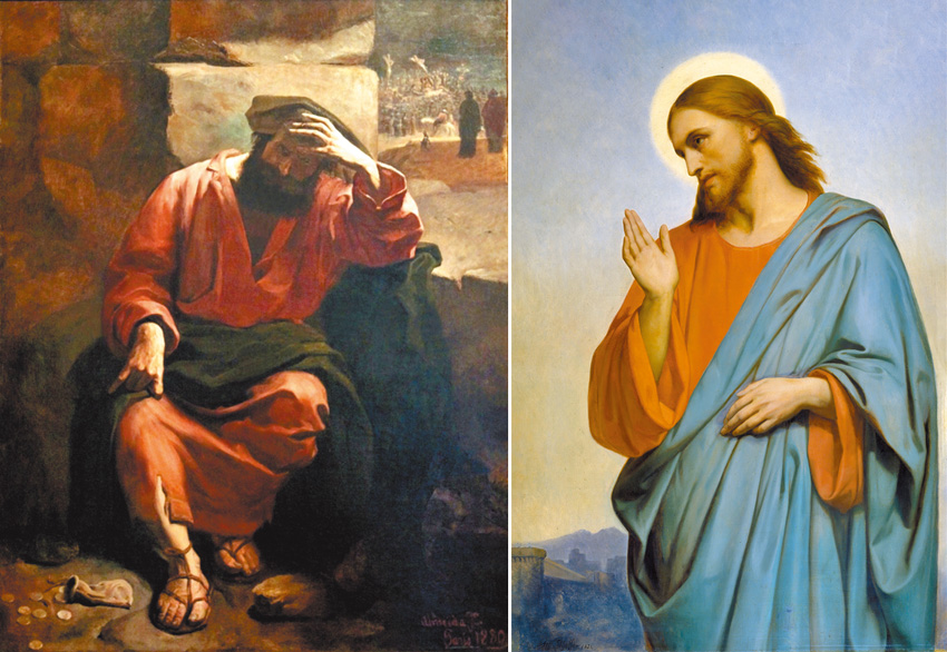 左圖："Judas' regret", by José Ferraz de Almeida Júnior  右圖："Christ Weeping Over Jerusalem", by Ary Scheffer