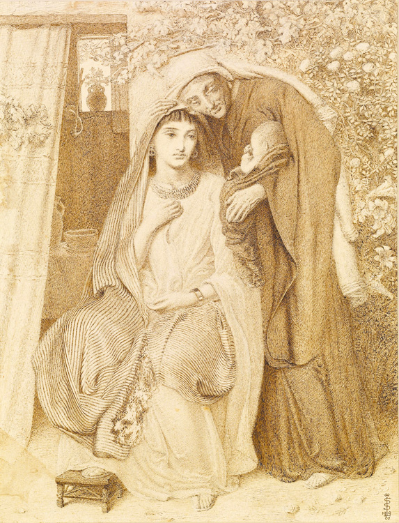 Ruth and Naomi Holding the Infant Obed, by Simeon Solomon