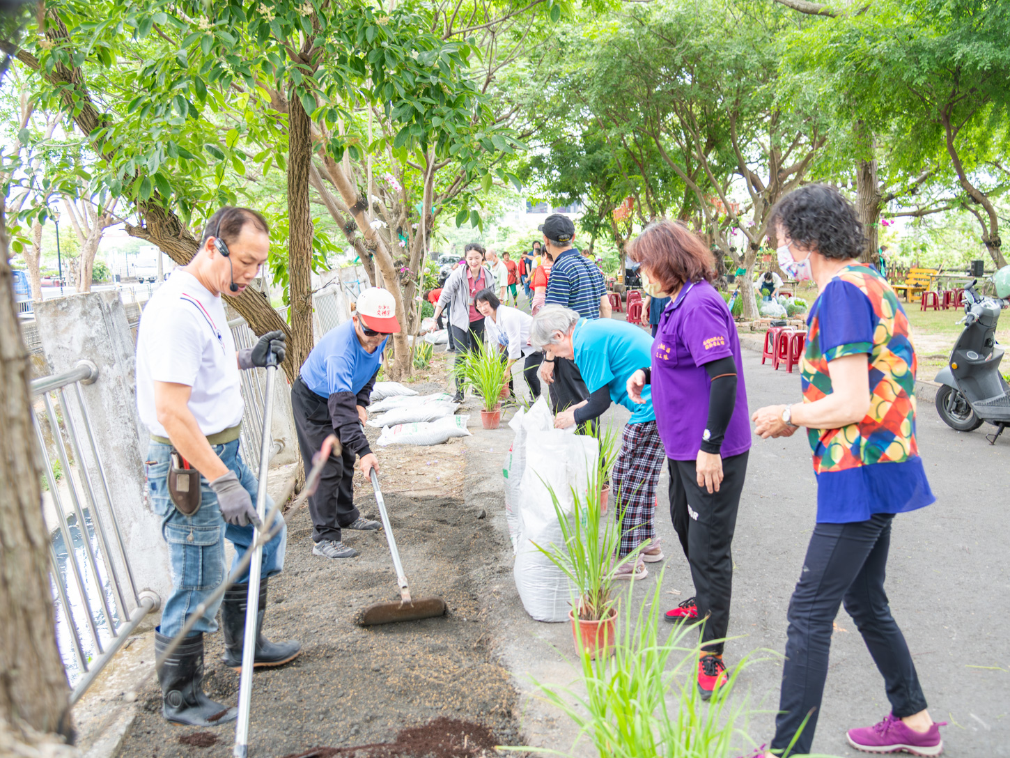 彰基團隊與景觀設計及園藝療法專業人員於公園堤岸導入園藝療癒概念，打造香草植栽區，由長者親手栽種，讓整體公園景觀煥然一新。(彰基提供)