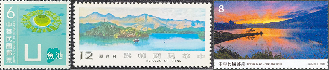 左起為圖一：日月潭拉魯島； 圖二：日月潭清晨； 圖三：日月潭暮色。