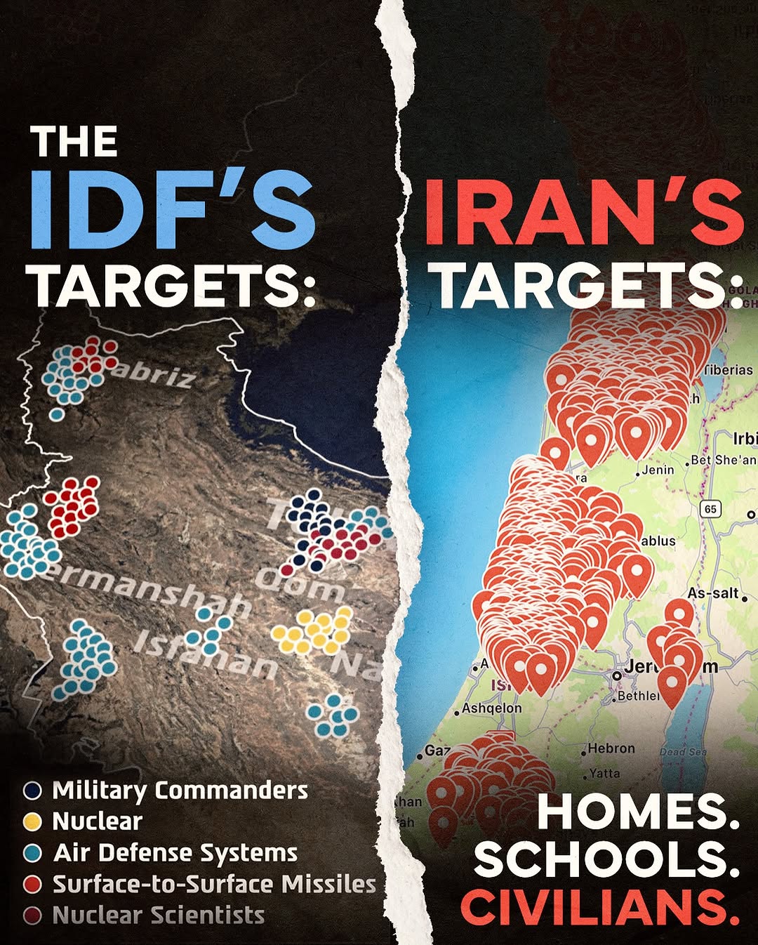 以色列IDF所指以色列和伊朗境內被攻擊地點。（圖／翻攝自IG@IDF）