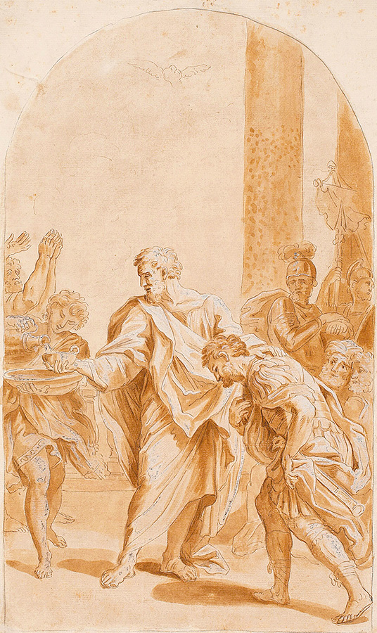 "S. Peter døber Centurion Cornelius", by Hendrik Krock（彼得為百夫長哥尼流施洗）