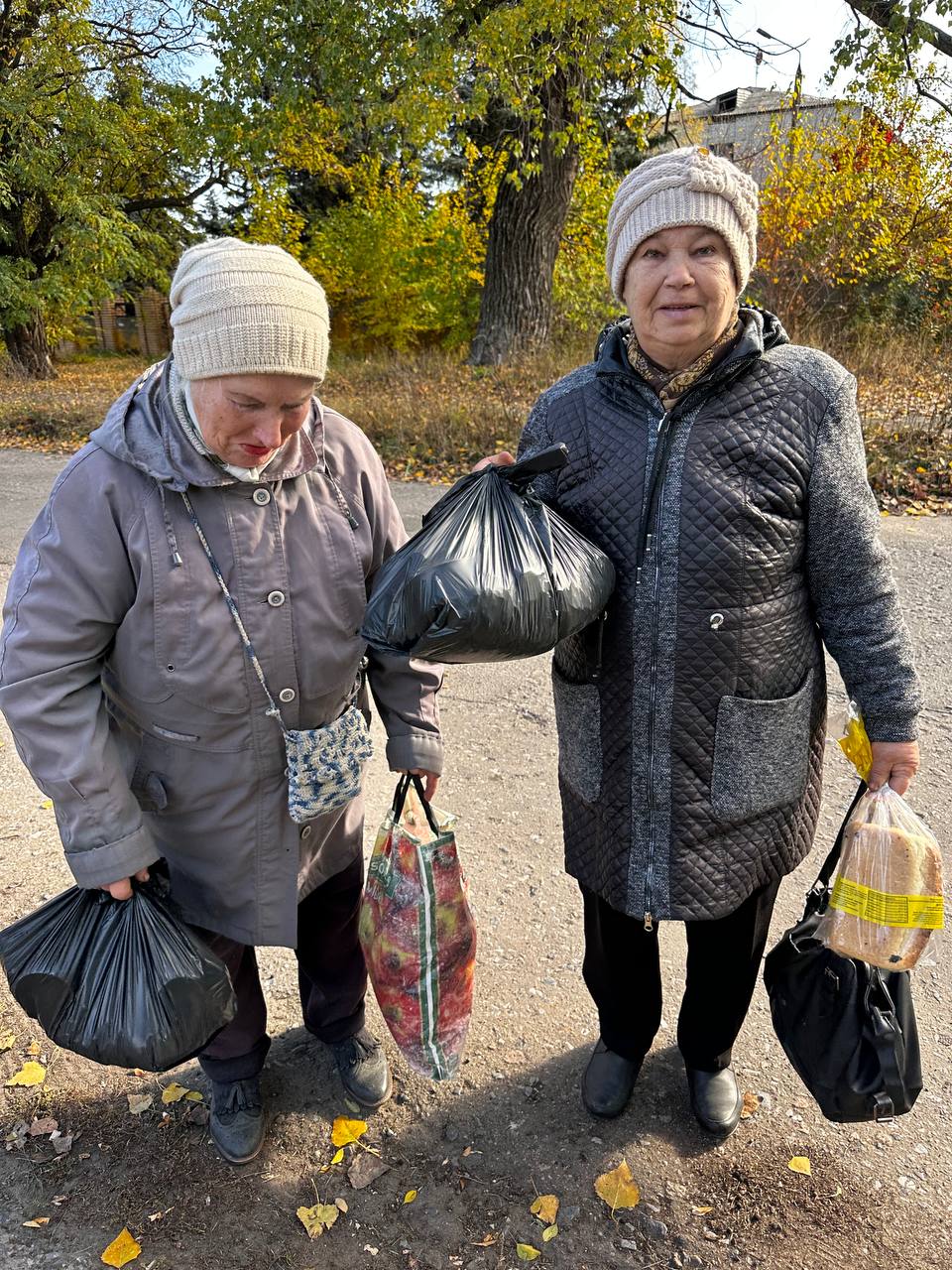 在頓內茨克村分發食物和藥品