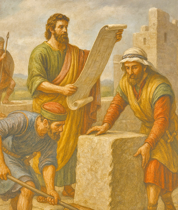 尼希米重建耶路撒冷城牆。