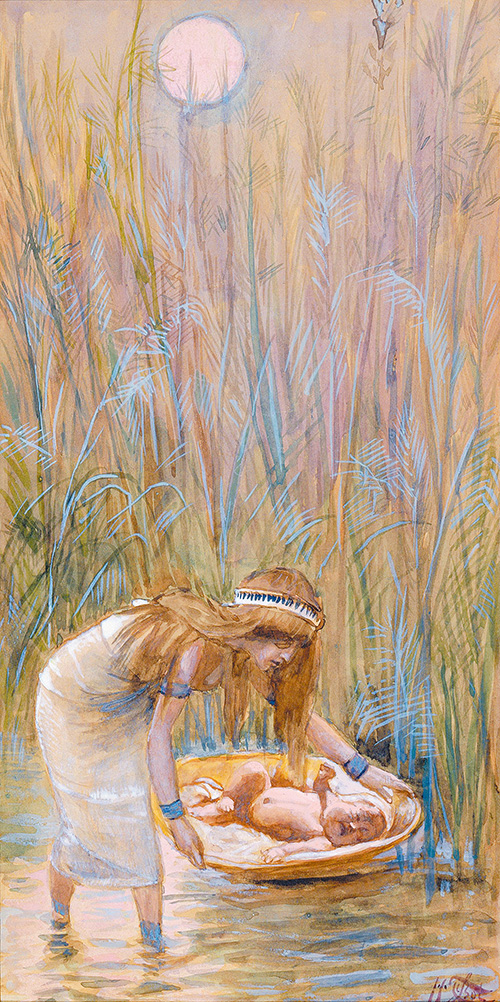 "Moses Laid Amid the Flags", by James Tissot