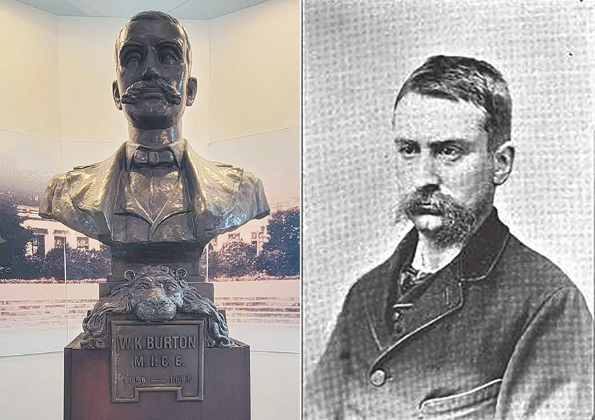 圖三:左:台北自來水博物館內的巴爾頓雕像(作者攝影)。右:巴爾頓被譽為「台灣自來水之父」。(照片來源:維基)