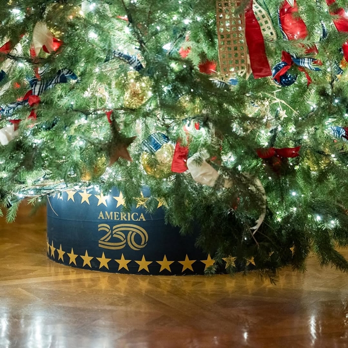 東廳裝飾以「美國250週年」為主題。（翻攝自FB@TheWhiteHouse）