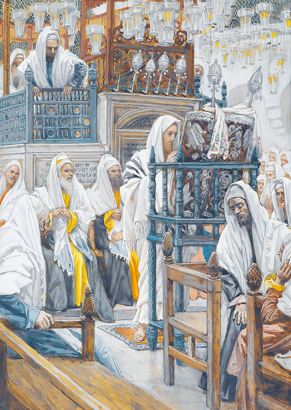 "Jesus Unrolls the Book in the Synagogue", by James Tissot