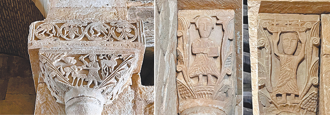 圖五：柱頭上的亞伯拉罕獻以撒雕飾。（來源維基）。圖六：柱頂飾側邊多馬和腓力雕像。（作者攝影）