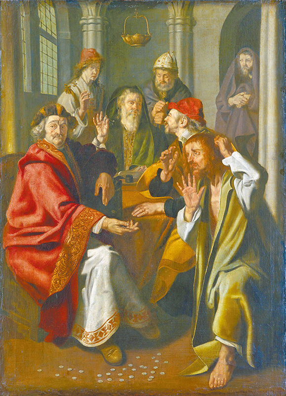 "Judas Returning the Pieces of Silver", by Jan Woutersz.(猶大後悔出賣耶穌,欲返還所收銀錢,被祭司長拒絕)