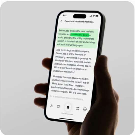 ElevenLabs《奥德赛》有聲書用手機可收聽。（Photo Credit: Elevenlabs）