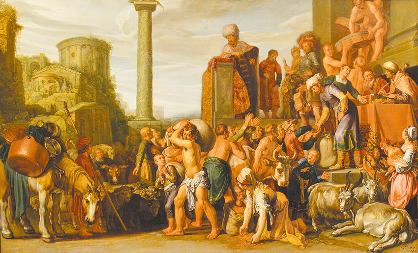 "Joseph Selling Corn in Egypt", by Pieter Lastman