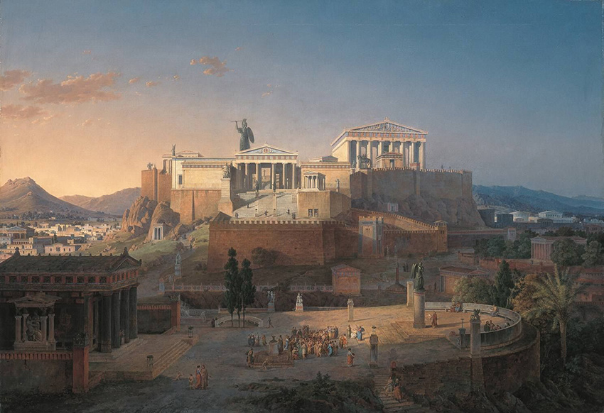 "Reconstruction of the Acropolis and Areopagus in Athens"（後方的雅典衛城與前景的亞略巴古想像復原圖）,by Leo von Klenze 