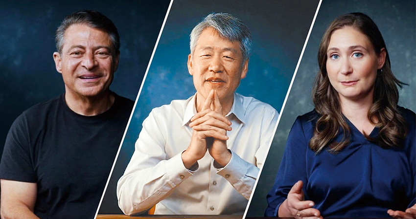 「樂觀派」描繪了AI宏大願景：左起為知名智庫奇點大學共同創辦人暨 XPRIZE 基金會創辦人彼得·戴曼迪斯（Peter Diamandis）；微軟研究院院長彼得·李（Peter Lee）；Anthropic總裁丹妮拉（Daniela Amodei）。（劇照來源：IMDb）