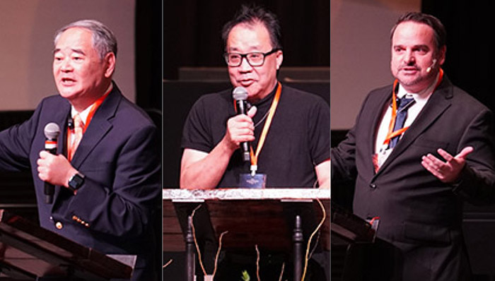 左起IAA亞洲論壇影響力國際年會主席洪善群、年會執行長鄭忠信、第一浸信會主任牧師John Heston