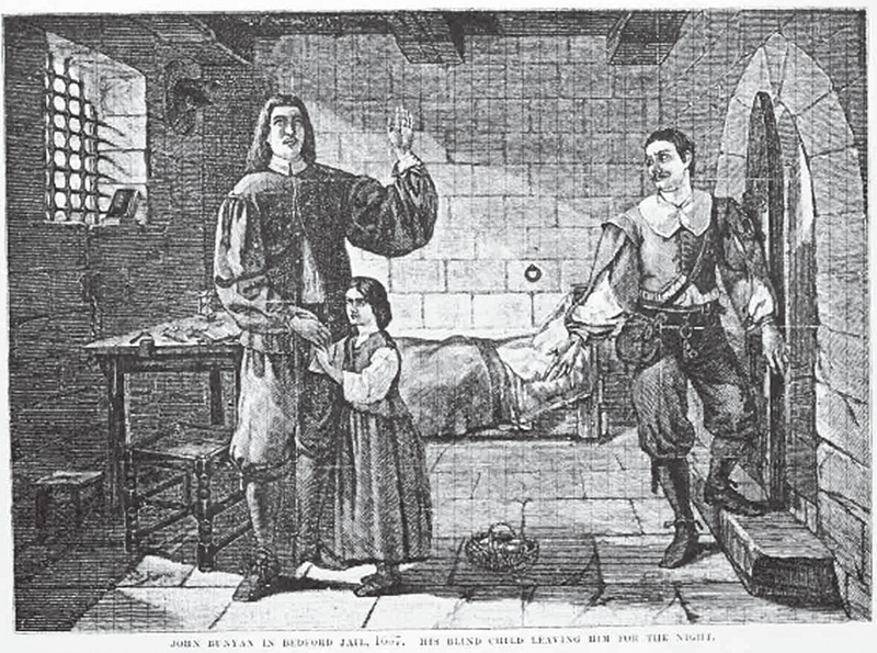 本仁約翰於1667年被關在貝德福監獄時, 他失明的女兒在夜幕低垂時離開監獄的情景。(來源:維基)