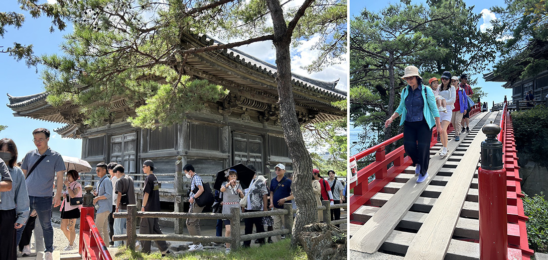 左圖：松島具有千年歷史的五大堂。右圖：連接陸地的透橋。（作者攝影）